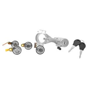 SET DE CILINDROS NS TSURU II 88-91  CON LLAVE PUERTA/ENCENDIDO/CAJUELA/GASOLINA CON CANDADO BRAZO LARGO METAL CROMO 12VCC